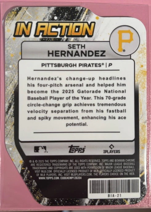 Seth Hernandez 2025 Bowman Draft Mega Box In Action Mojo Refractor Pirates
