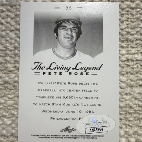 2012 Leaf - Pete Rose The Living Legend - Autographs Pete Rose #36 w/ JSA COA