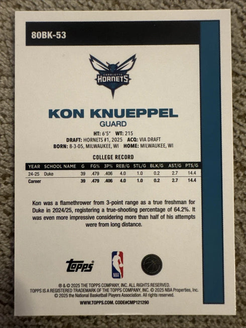 2025 Topps Flagship Basketball 45th Ann Kon Knueppel 80BK-53 RC