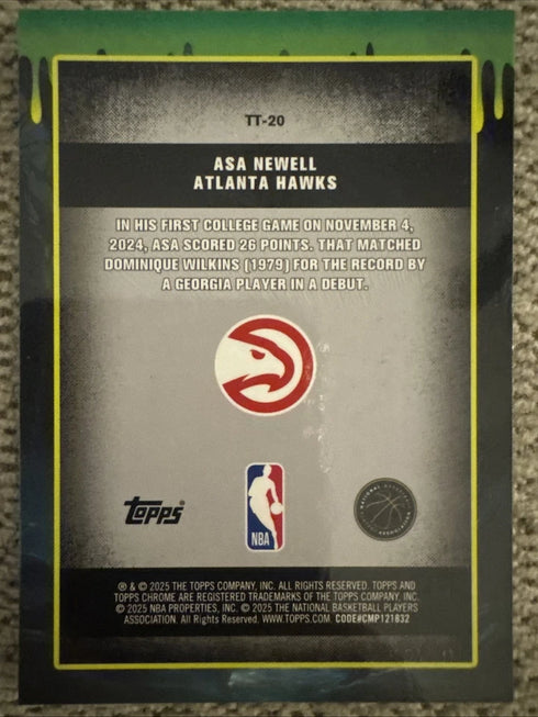 2025-26 TOPPS CHROME BASKETBALL ASA NEWELL HAWKS TALL TALES #TT-20