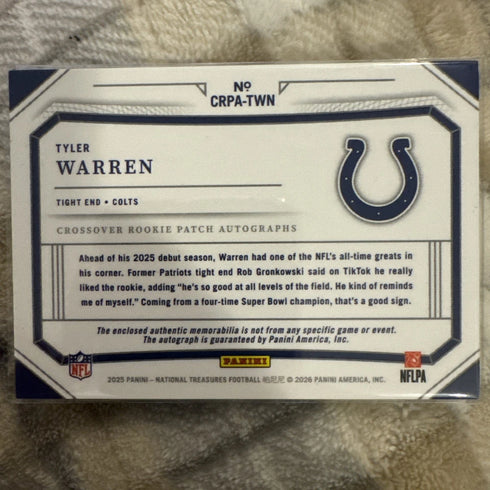 2025 Panini National Treasures Tyler Warren Rookie Patch Auto /99 Colts