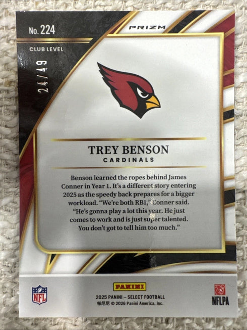 2025 Panini Select - Club Level Trey Benson #224 Red Disco Prizm /49