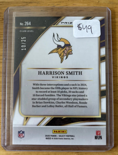 2025 Panini Select Club Level Prizm #264 Harrison Smith /25