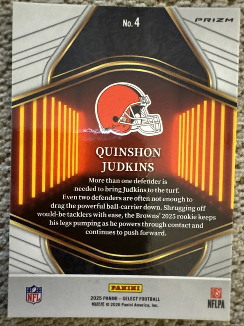 2025 Panini Select Neon Icons Silver Prizm #4 Quinshon Judkins Rookie RC B