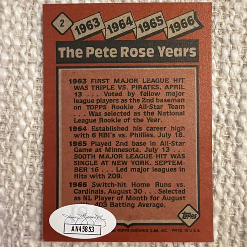 1986nPete Rose Autographed (Mounted Memories Hologram) "Topps" Trading Card JSA