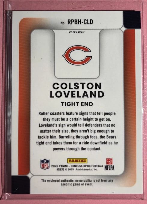 2025 Panini Donruss Optic Rookie Phenoms Prizm Colston Loveland Bears Patch