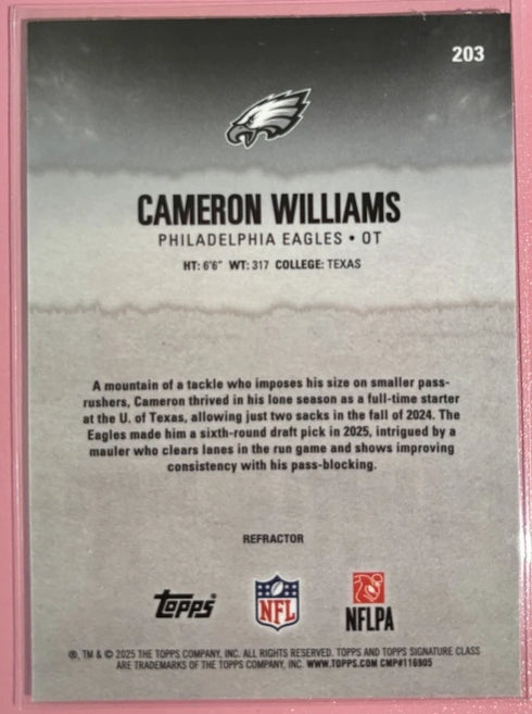 2025 Topps Signature Class Football Eagles Cameron Williams Refractor #203