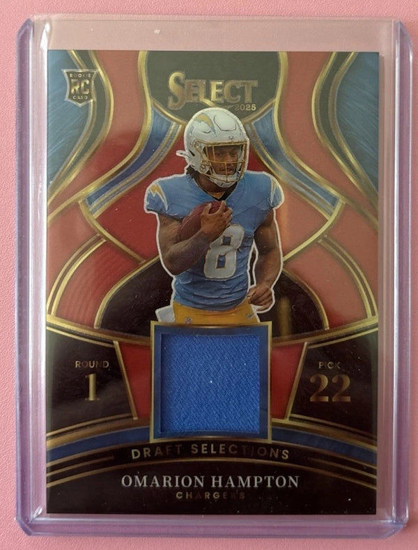 Omarion Hampton 2025 Panini Select Draft Selections Blue Prizm Patch RC DSM-OHN