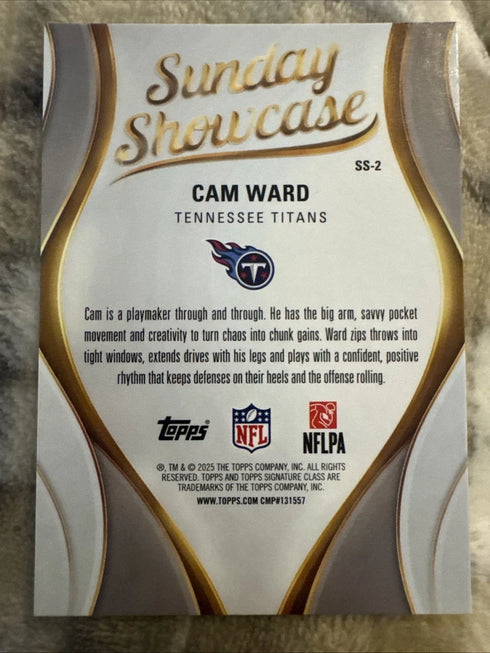 2025 Topps Signature Class Cam Ward Tennessee Titans Sunday Showcase RC SS-2