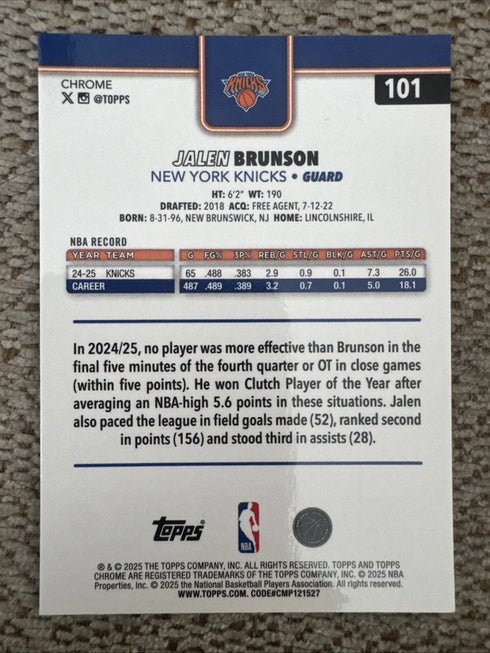 2025-26 Topps Chrome - Jalen Brunson #101 X-Fractor