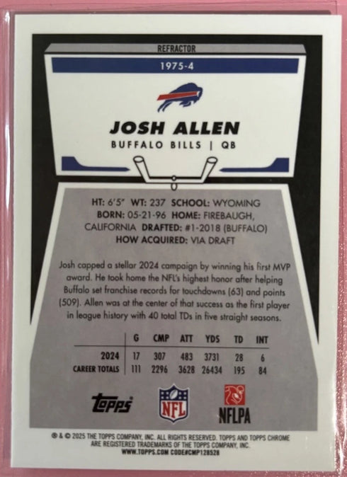 2025 Topps Chrome Josh Allen 1975 Throwback Silver Refractor #1975-4 Bills