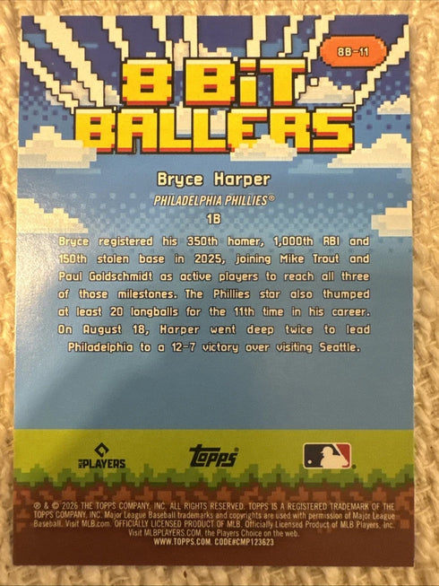 2026 Topps 8 Bit Ballers Bryce Harper #8B-11 Philadelphia Phillies Baseball