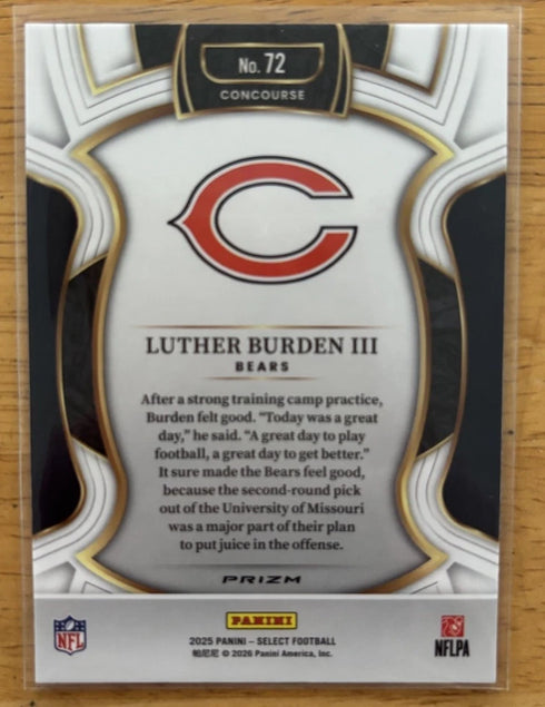 Panini 2025 Select Luther Burden III Pink Prizm Rookie #72 Chicago Bears