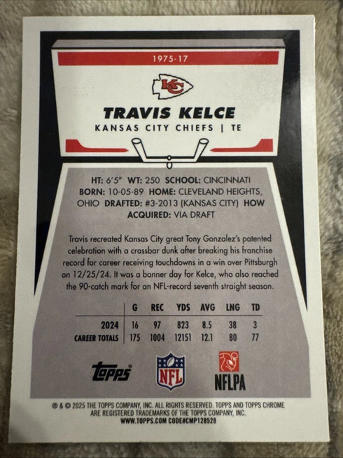 2025 TOPPS CHROME 1975 aqua#17 TRAVIS KELCE CHIEFS /199