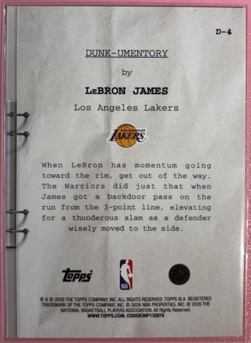 Topps 2026 NBA Hoops Film Dunk-umentory Rainbow Insert LeBron James Lakers D-4