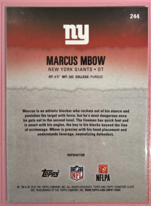 2025-26 Topps Signature Class Marcus Mbow Chrome Refractor #244 (RC) NY Giants