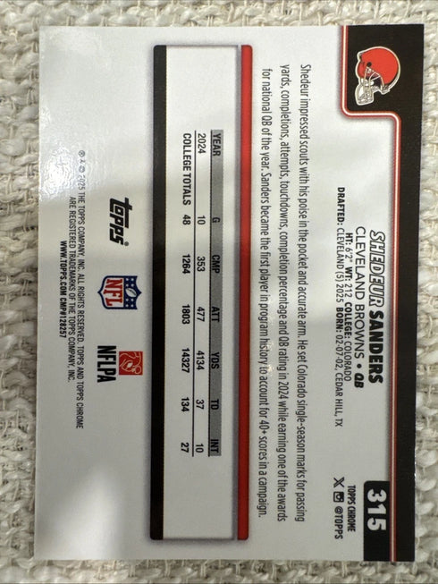 2025 Topps Chrome Shedeur Sanders RC Rookie Cleveland Browns #315