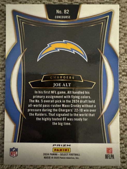 Joe Alt 2024 Panini Select Black And Gold Shock Prizm #82 Rookie RC Chargers