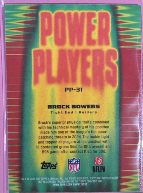 Brock Bowers 2025 NFL Topps Chrome Football Power Players Refractor Raiders🔥