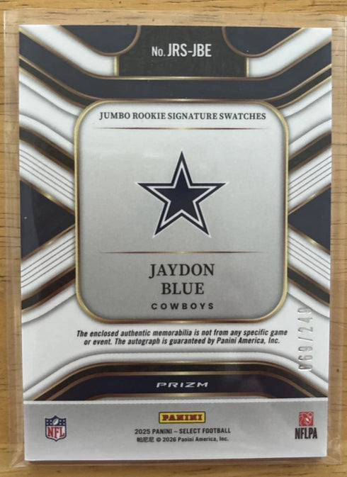 Panini Select Jaydon Blue Rookie Jumbo Prizm Autograph /249 Cowboys NFL