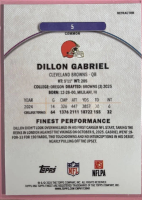 Topps 2025 Finest Dillon Gabriel Rookie Cleveland Browns #5 Refractor
