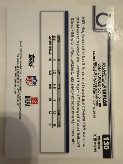2025 Topps Chrome Football Jonathan Taylor Raywave Refractor #130