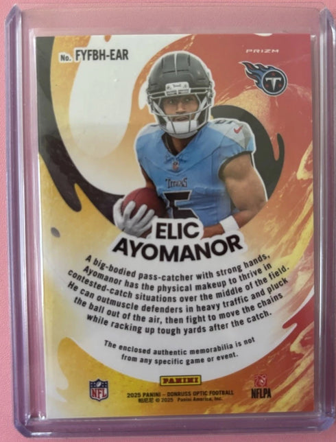 2025 Donruss Optic Elic Ayomanor First Year Fresh Blue Hyper Rookie Patch