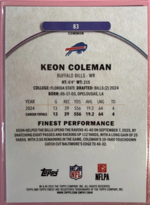 Keon Coleman 2025 Topps Finest Football #83 Refractor /325 Bills