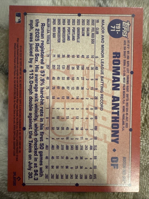 2026 Topps Series 1 - 1991 Topps Baseball Roman Anthony #T91-71 (RC)