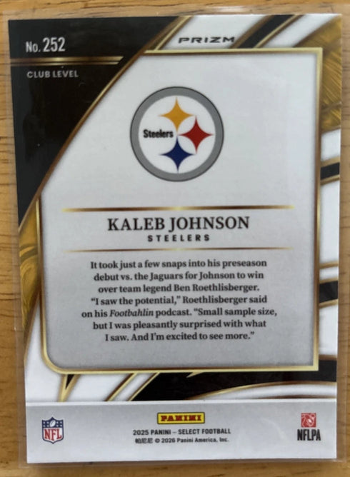 2025 Select Club Level Green & Yellow Shock Kaleb Johnson #252 Steelers RC