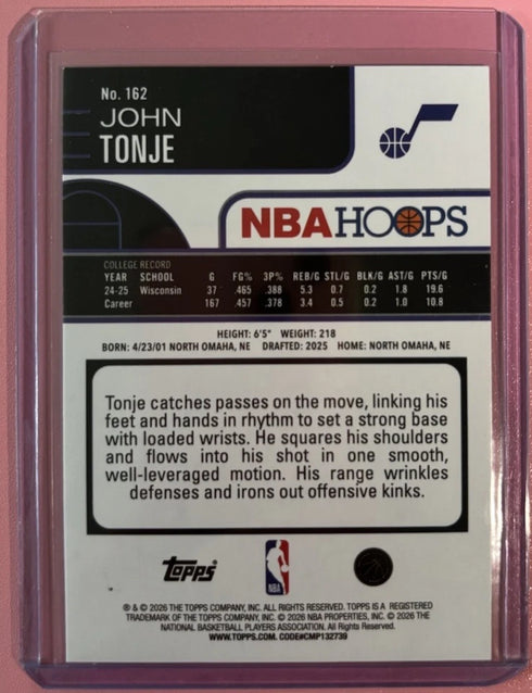 John Tonje Utah Jazz NBA Hoops Rookie RC #162 Green Parallel Basketball Card
