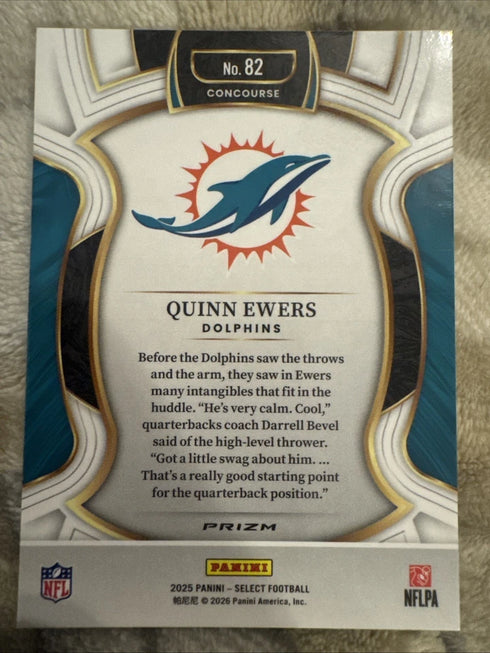 2025 Select Football - Quinn Ewers Dolphins - Black And Green Prizm Shock RC #82