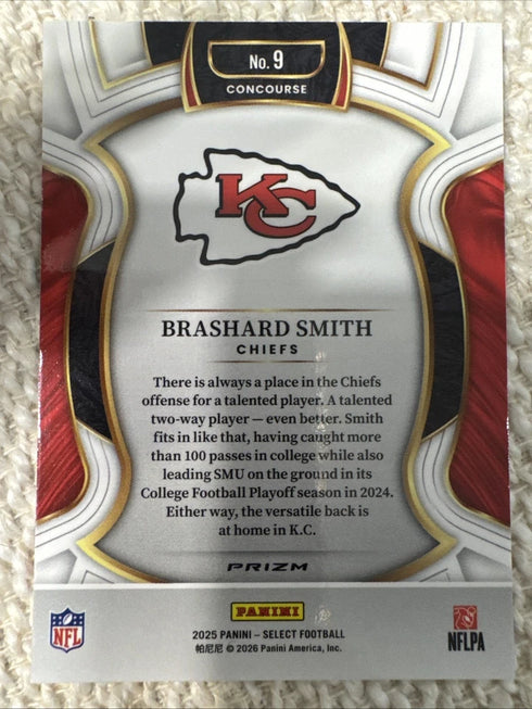 2025 Select - Concourse Brashard Smith #9 Pink Shock Prizm (RC) Chiefs C17