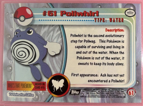 1999 TV Series Topps Pokemon Series 1 #61 Poliwhirl Foil