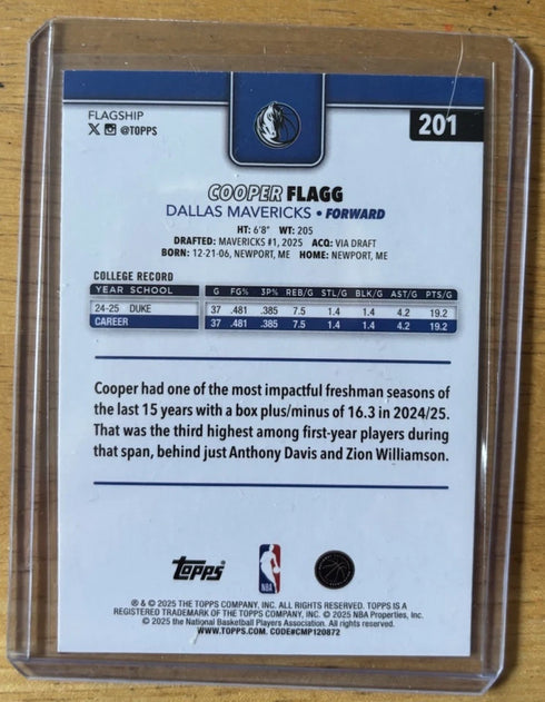 Cooper Flagg - 2025 Topps RC - #201 - Mavs