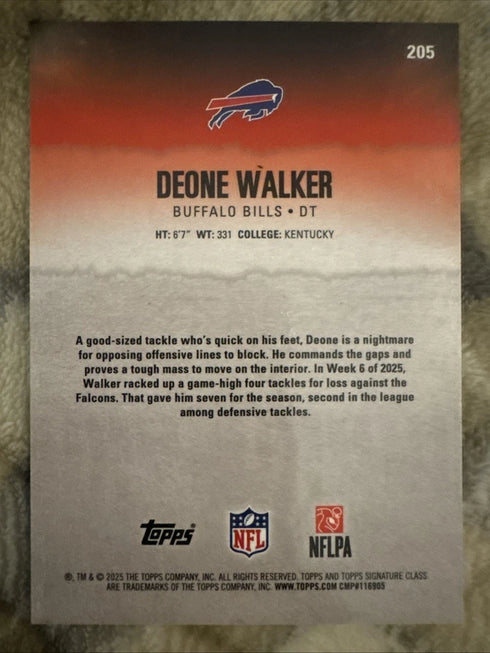 2025 Topps Signature Class Deone Walker RED LAVA /25 RC Rookie Buffalo Bills 205
