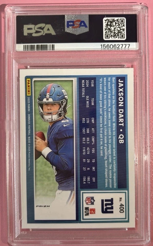 Panini Donruss 2025 Jaxson Dart #400 Optic Preview Pink PSA 8 Giants