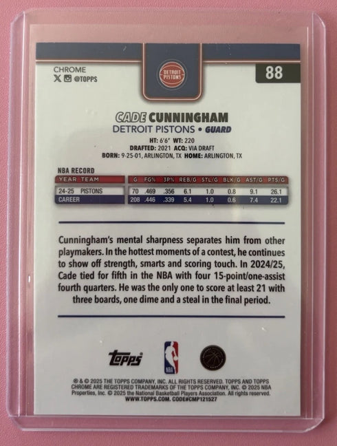 Topps 2025-26 Chrome Cade Cunningham #88 Pistons Prism Refractor Basketball