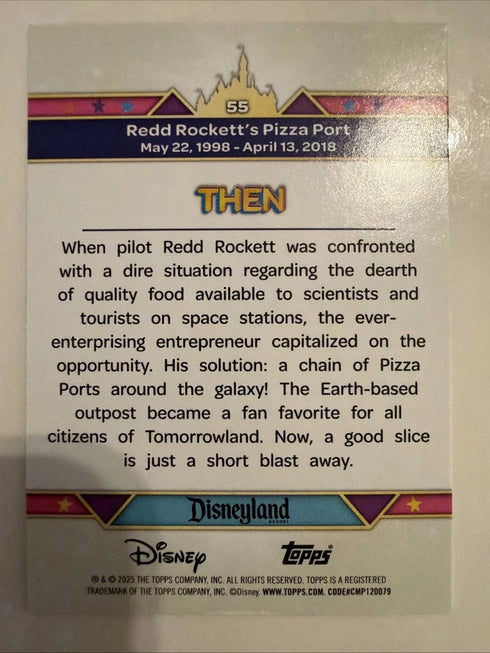 2025 Topps Disneyland 70th #55 Redd Rocketts Pizza Port Rainbow Foil SP