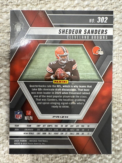 2025 Panini Mosaic Shedeur Sanders Green Mosaic Prizm Rookie #302 Browns NFL