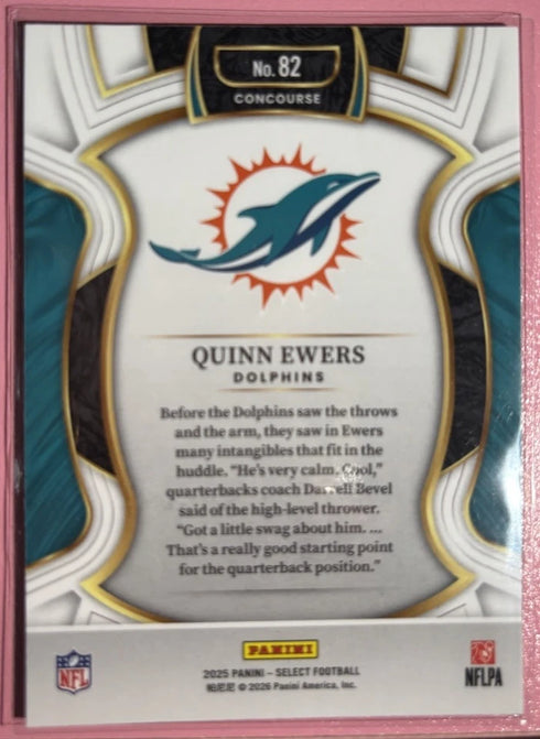 2025 Select #82 Quinn Ewers RC Concourse Prizm Silver - Miami Dolphins