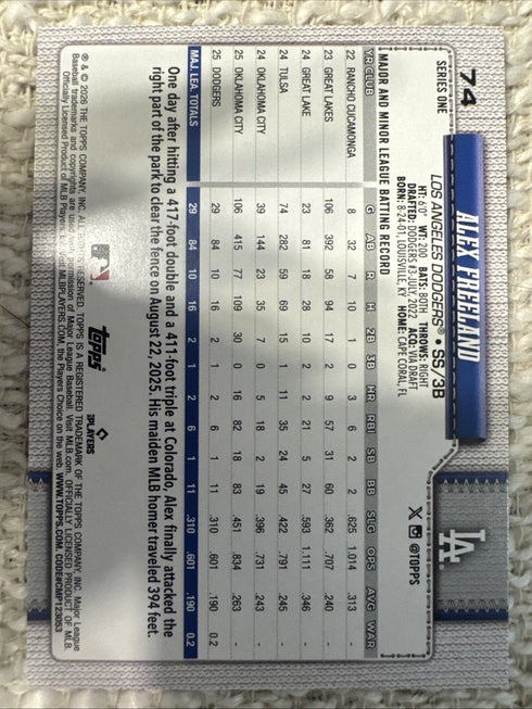 2026 TOPPS SERIES 1 ALEX FREELAND ROOKIE AQUA RAINBOW FOIL CASE HIT SSP DODGERS