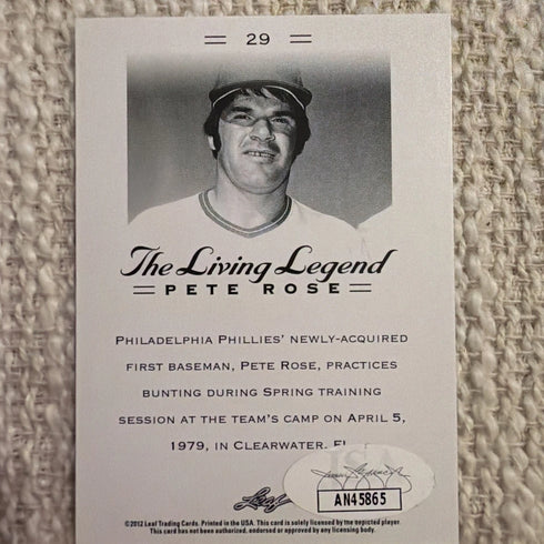 Autographed 2012 Leaf Pete Rose The Living Legend Baseball Card #29 w/ JSA COA