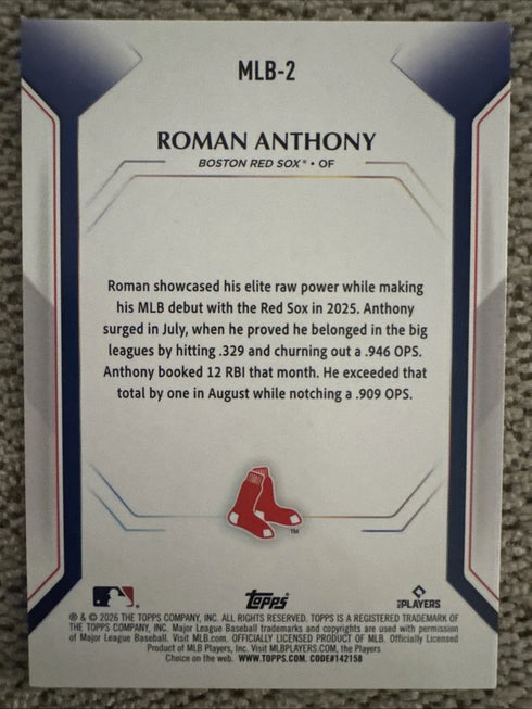 Topps 2026 Roman Anthony Boston Red Sox Rookie Exclusive Foil MLB-2