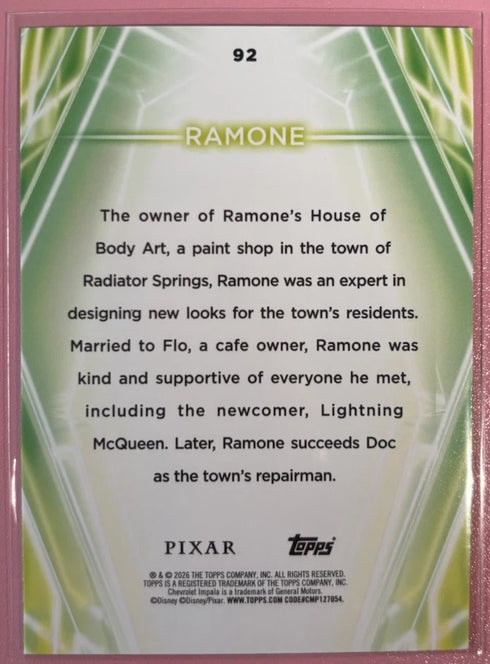 2026 Topps Pixar Disney Cars Ramone #92 Diamanté