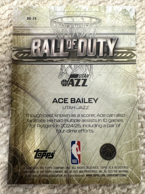 Topps 2025-26 Chrome Ball of Duty RayWave Rookie #BD-24 Ace Bailey Utah Jazz