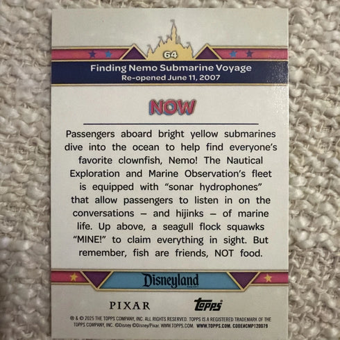 Topps Disney Disneyland 70th Nemo Non-Sport Trading Card