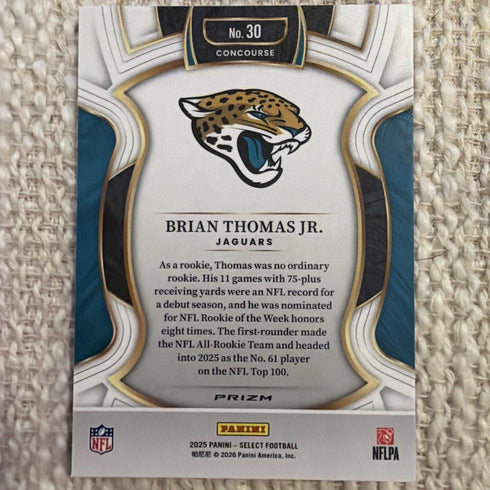 2025 Panini Select Brian Thomas Jr. Red & Blue Shock Concourse #30 Jaguars