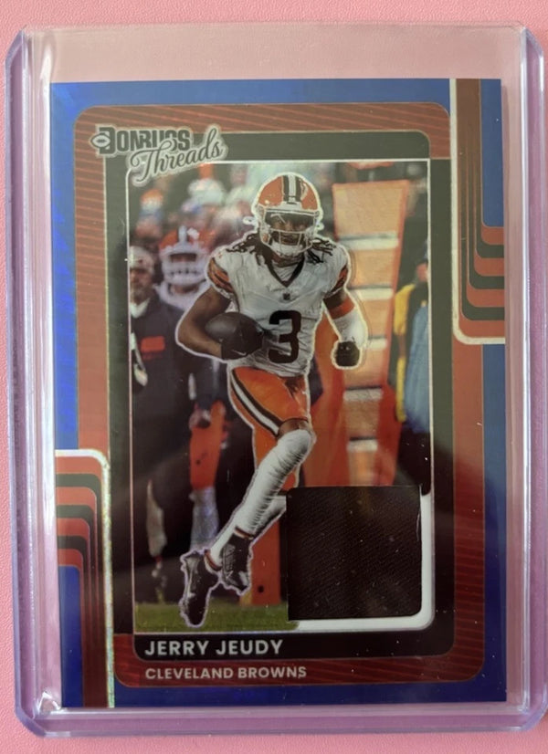 2025 Panini Donruss- Donruss Threads Jerry Jeudy #DTH-JJY (MEM) Blue Hyper
