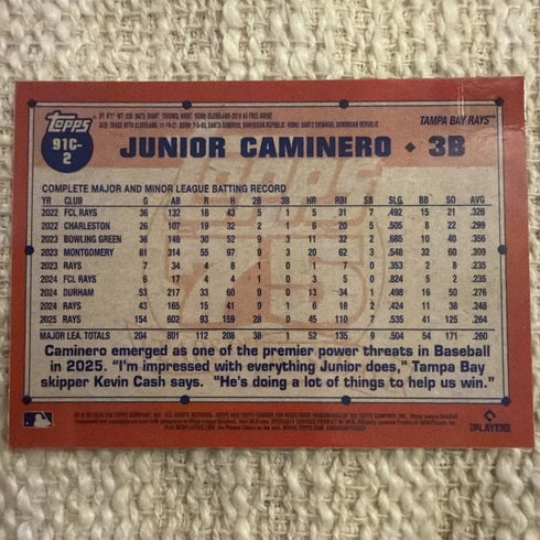Topps 2026 Chrome Mojo Refractor #91C-2 Junior Caminero Topps 75 Tampa Bay Rays